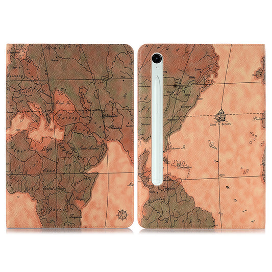 For Samsung Galaxy Tab S9 FE Protective Case Map Pattern PU Leather Tablet Wallet Cover - Brown