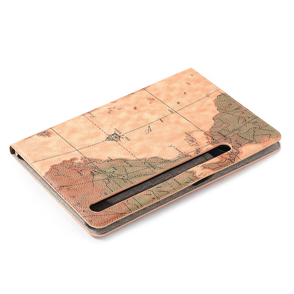 For Samsung Galaxy Tab S9 FE Protective Case Map Pattern PU Leather Tablet Wallet Cover - Brown