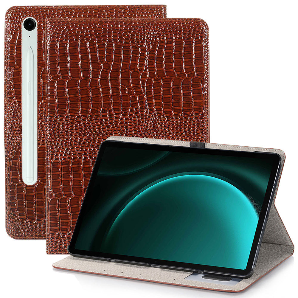 For Samsung Galaxy Tab S9 FE Case Viewing Stand Leather Wallet Tablet Cover - Brown