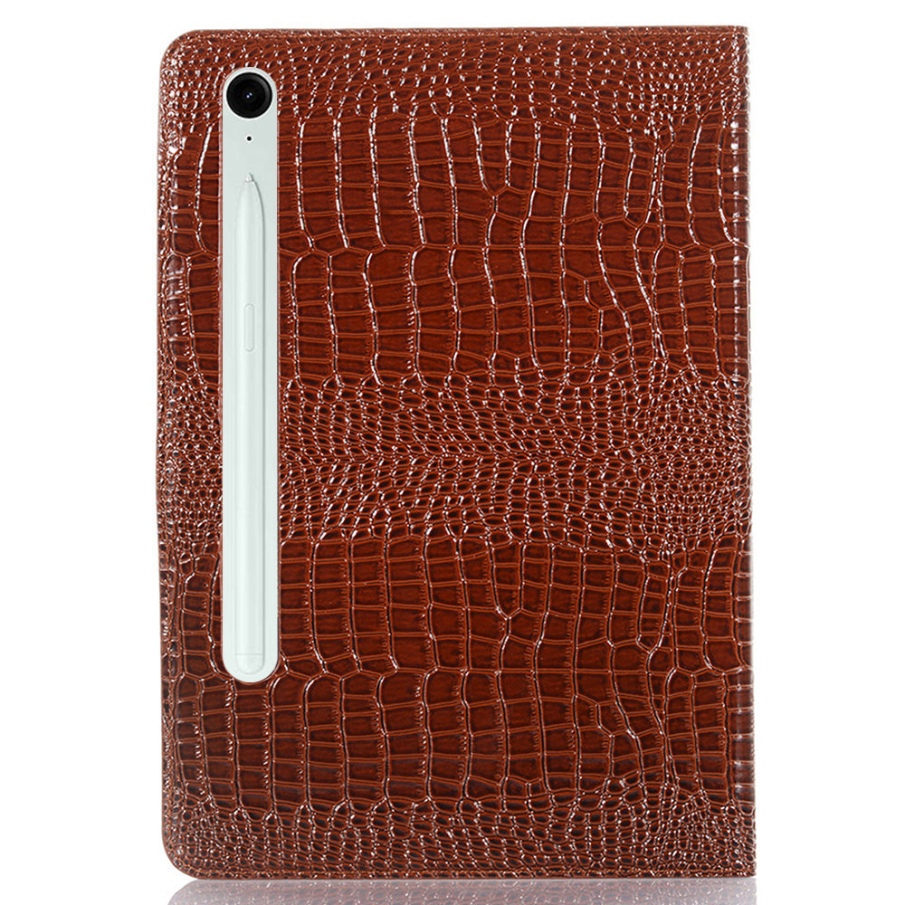 For Samsung Galaxy Tab S9 FE Case Viewing Stand Leather Wallet Tablet Cover - Brown