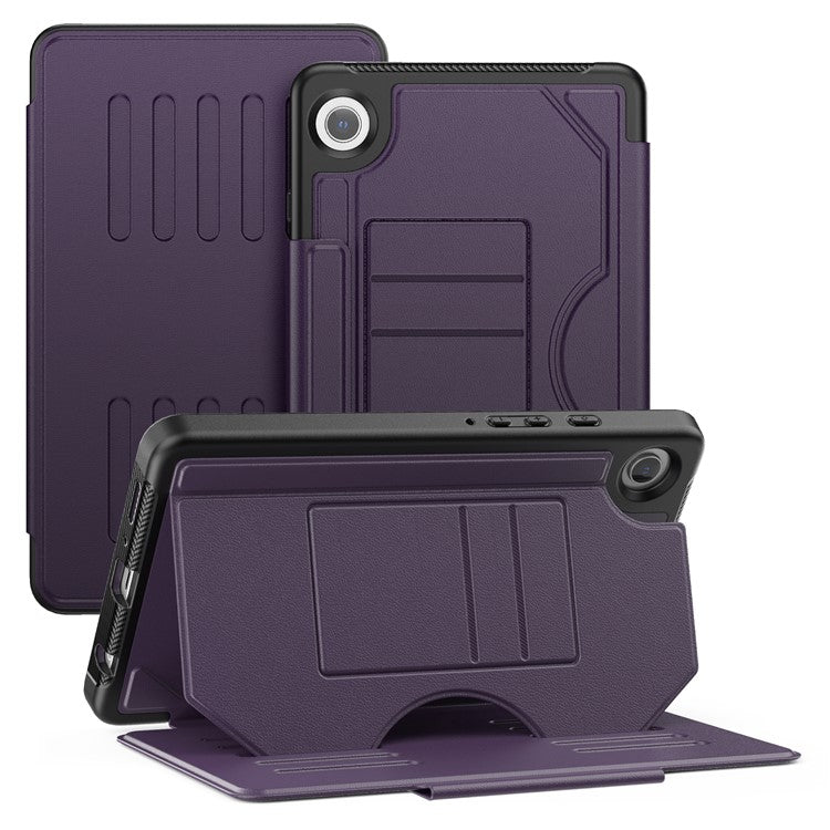 For Samsung Galaxy Tab A9 (SM-X110  /  X115) Case 5-Level Adjustable Stand Tablet Cover with Card Holder and Pen Slot - Purple