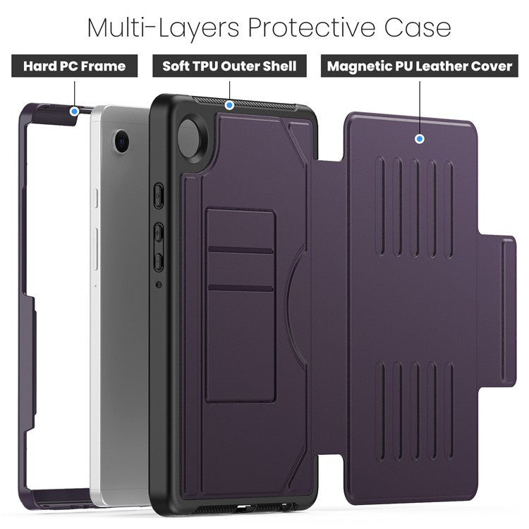 For Samsung Galaxy Tab A9 (SM-X110  /  X115) Case 5-Level Adjustable Stand Tablet Cover with Card Holder and Pen Slot - Purple