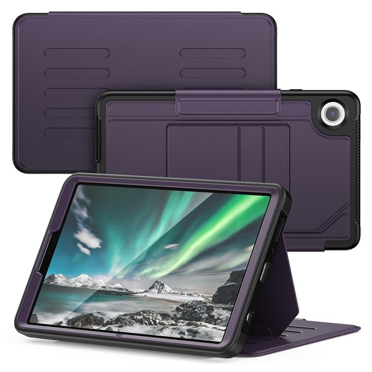 For Samsung Galaxy Tab A9 (SM-X110  /  X115) Case 5-Level Adjustable Stand Tablet Cover with Card Holder and Pen Slot - Purple