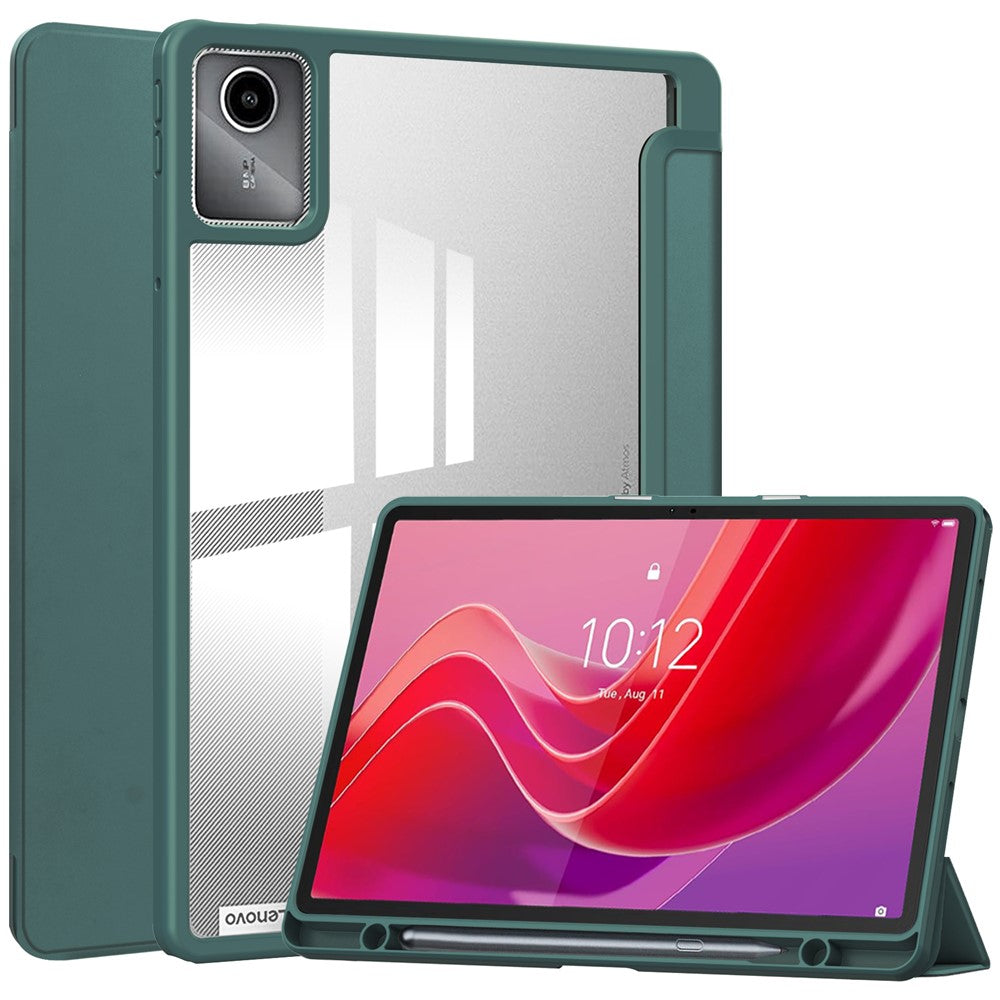 For Lenovo Tab M11 / Xiaoxin Pad 11 2024 Case Anti-Scratch PU+TPU+Acrylic Tablet Cover with Pen Slot - Green
