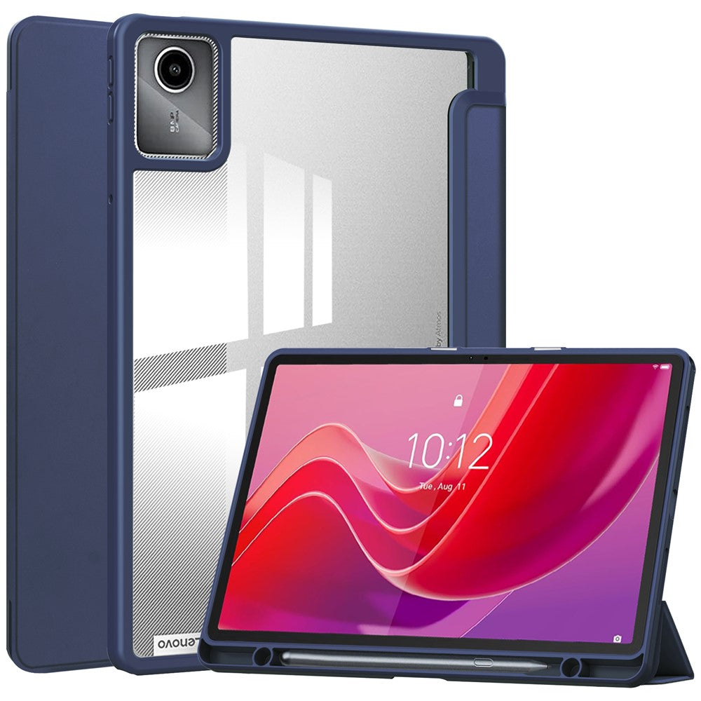 For Lenovo Tab M11 / Xiaoxin Pad 11 2024 Case Anti-Scratch PU+TPU+Acrylic Tablet Cover with Pen Slot - Dark Blue