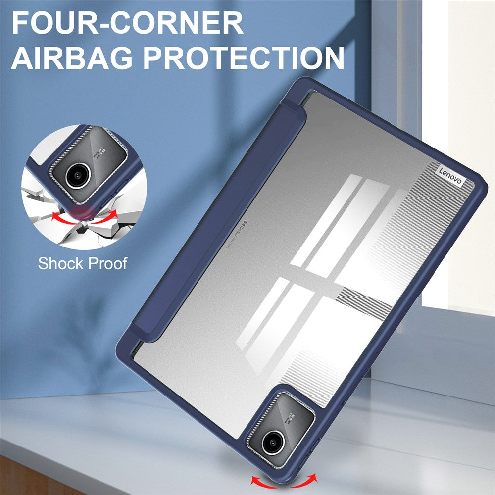 For Lenovo Tab M11 / Xiaoxin Pad 11 2024 Case Anti-Scratch PU+TPU+Acrylic Tablet Cover with Pen Slot - Dark Blue