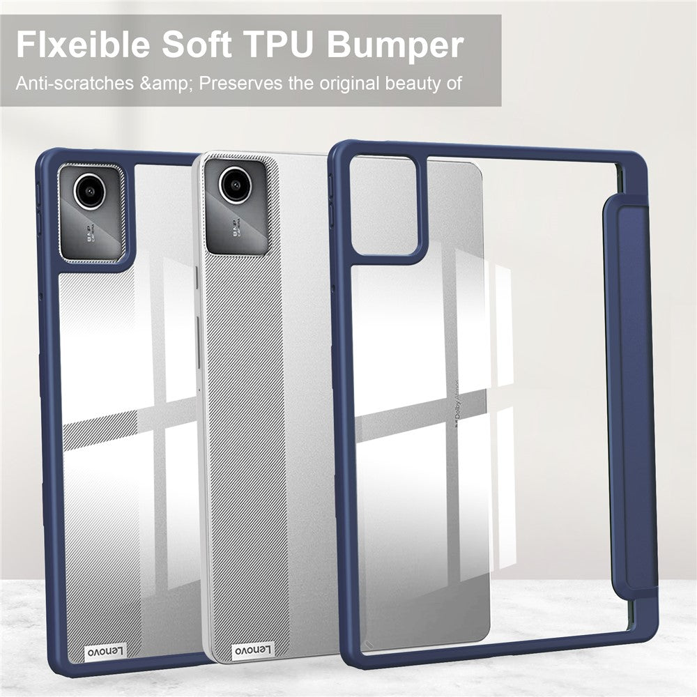 For Lenovo Tab M11 / Xiaoxin Pad 11 2024 Case Anti-Scratch PU+TPU+Acrylic Tablet Cover with Pen Slot - Dark Blue