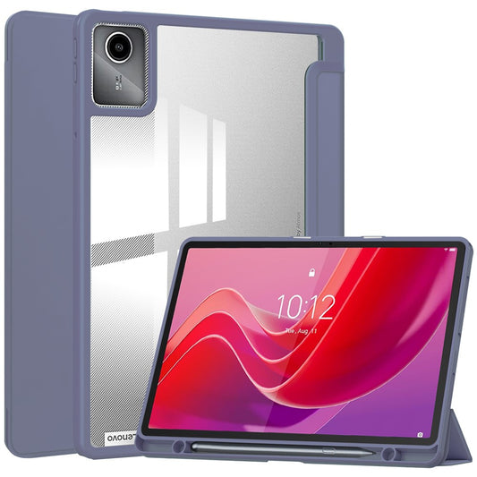 For Lenovo Tab M11 / Xiaoxin Pad 11 2024 Case Anti-Scratch PU+TPU+Acrylic Tablet Cover with Pen Slot - Purple