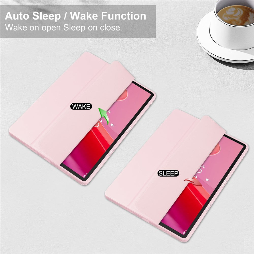 For Lenovo Tab M11 / Xiaoxin Pad 11 2024 Case Anti-Scratch PU+TPU+Acrylic Tablet Cover with Pen Slot - Pink