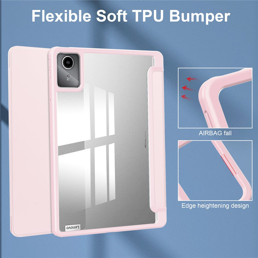 For Lenovo Tab M11 / Xiaoxin Pad 11 2024 Case Anti-Scratch PU+TPU+Acrylic Tablet Cover with Pen Slot - Pink