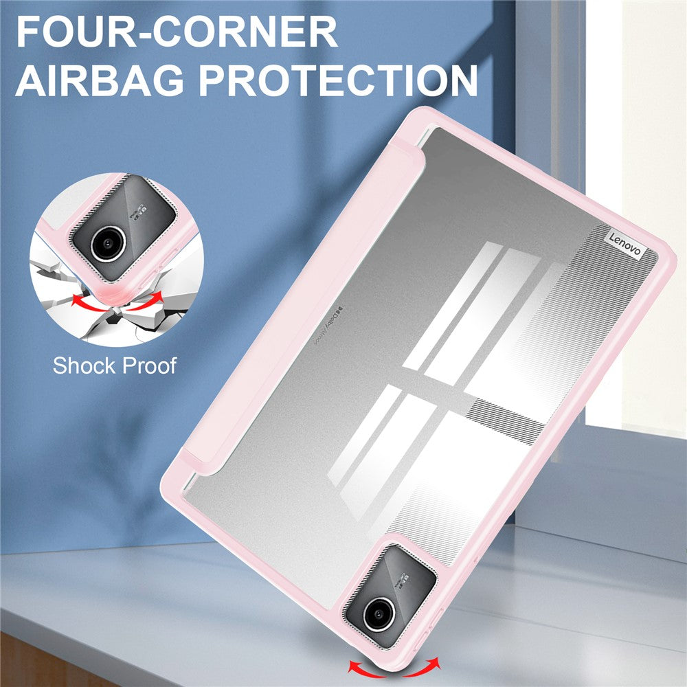 For Lenovo Tab M11 / Xiaoxin Pad 11 2024 Case Anti-Scratch PU+TPU+Acrylic Tablet Cover with Pen Slot - Pink