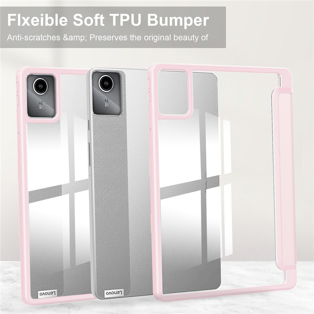 For Lenovo Tab M11 / Xiaoxin Pad 11 2024 Case Anti-Scratch PU+TPU+Acrylic Tablet Cover with Pen Slot - Pink