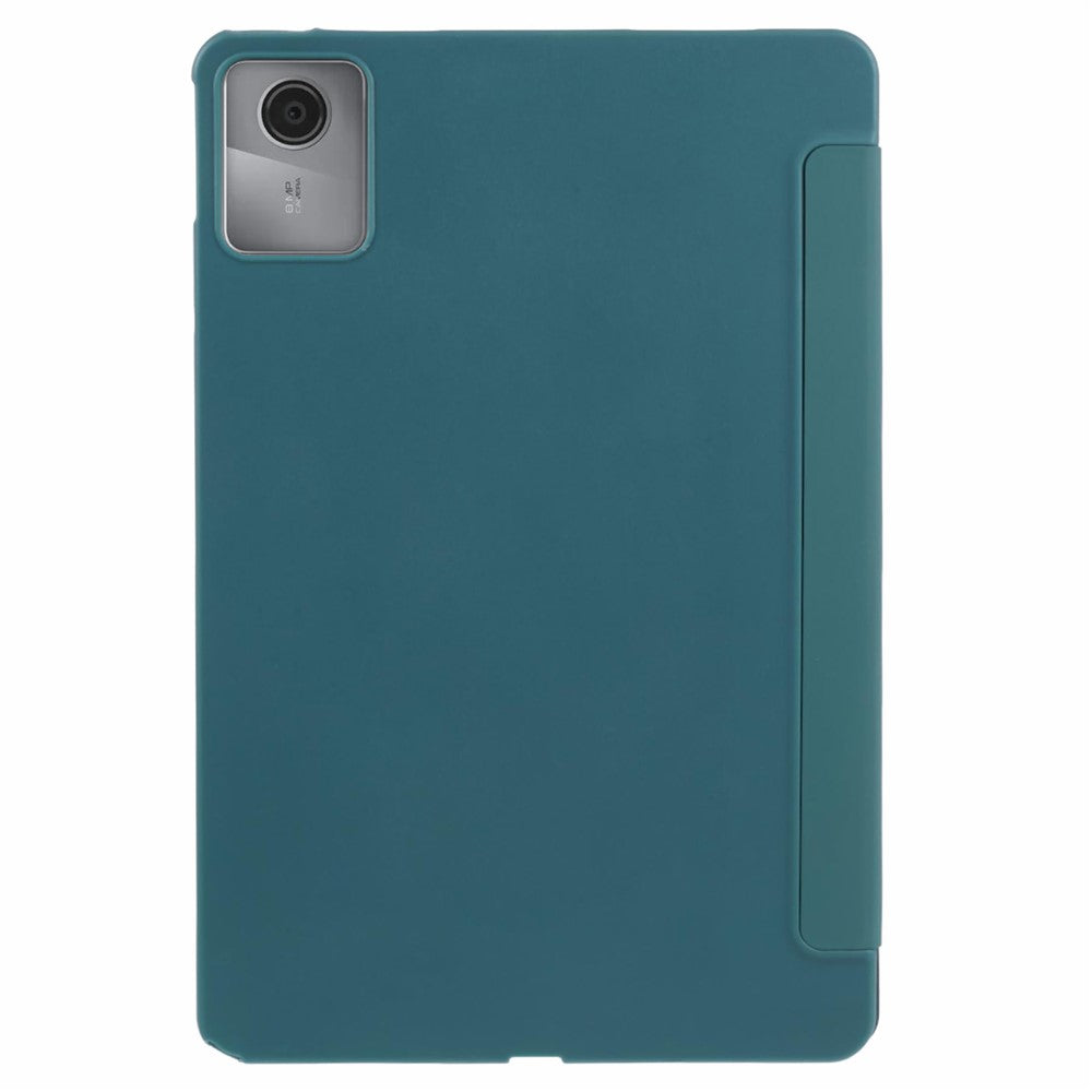 For Lenovo Tab M11 / Xiaoxin Pad 11 2024 Case Leather+Silicone Tri-fold Stand Shell Tablet Cover - Blackish Green