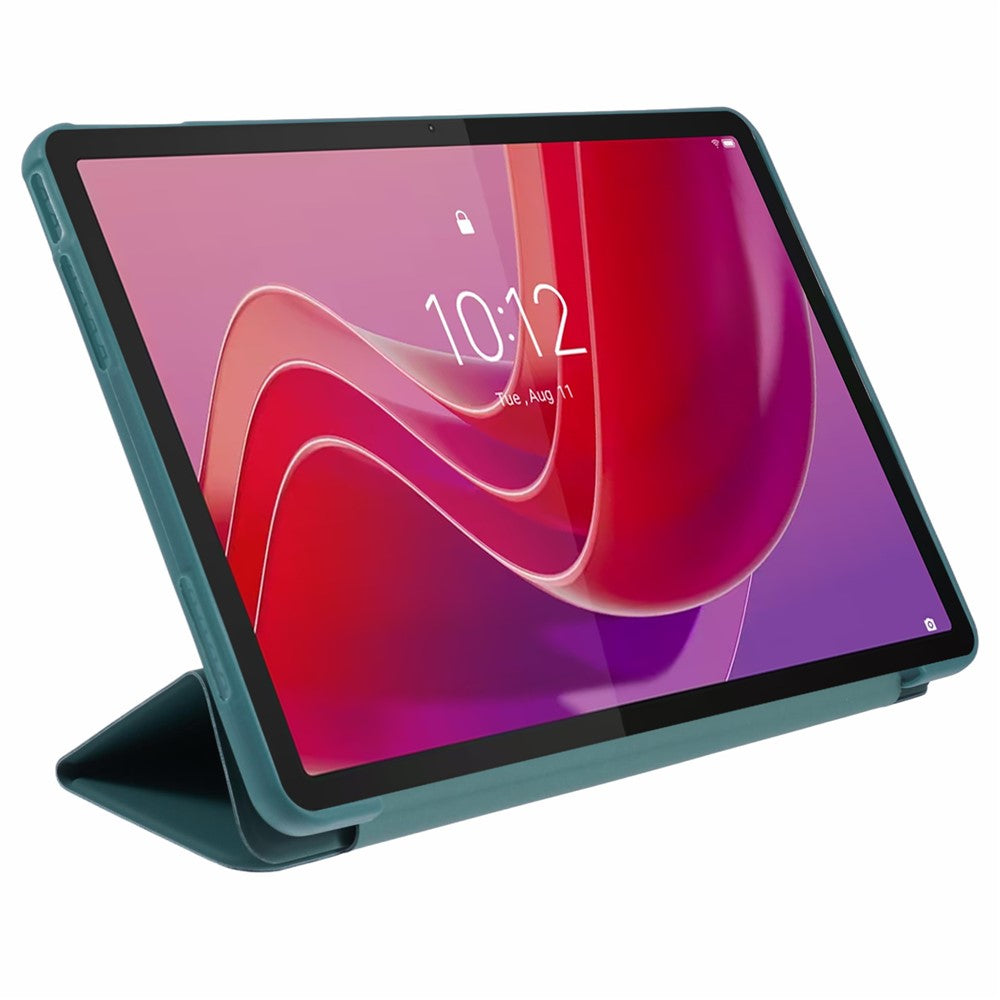 For Lenovo Tab M11 / Xiaoxin Pad 11 2024 Case Leather+Silicone Tri-fold Stand Shell Tablet Cover - Blackish Green