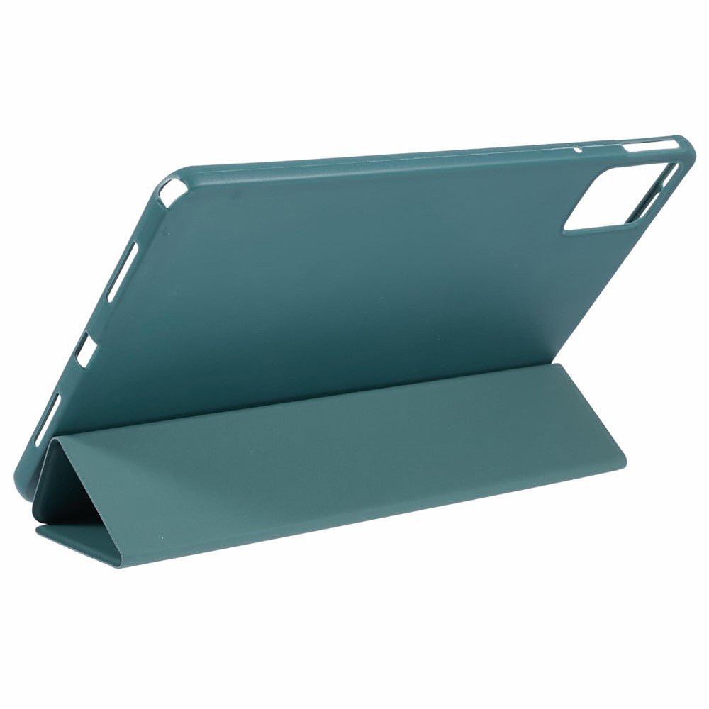 For Lenovo Tab M11 / Xiaoxin Pad 11 2024 Case Leather+Silicone Tri-fold Stand Shell Tablet Cover - Blackish Green