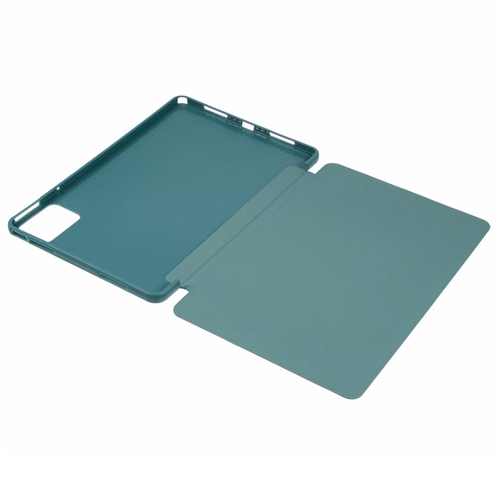For Lenovo Tab M11 / Xiaoxin Pad 11 2024 Case Leather+Silicone Tri-fold Stand Shell Tablet Cover - Blackish Green