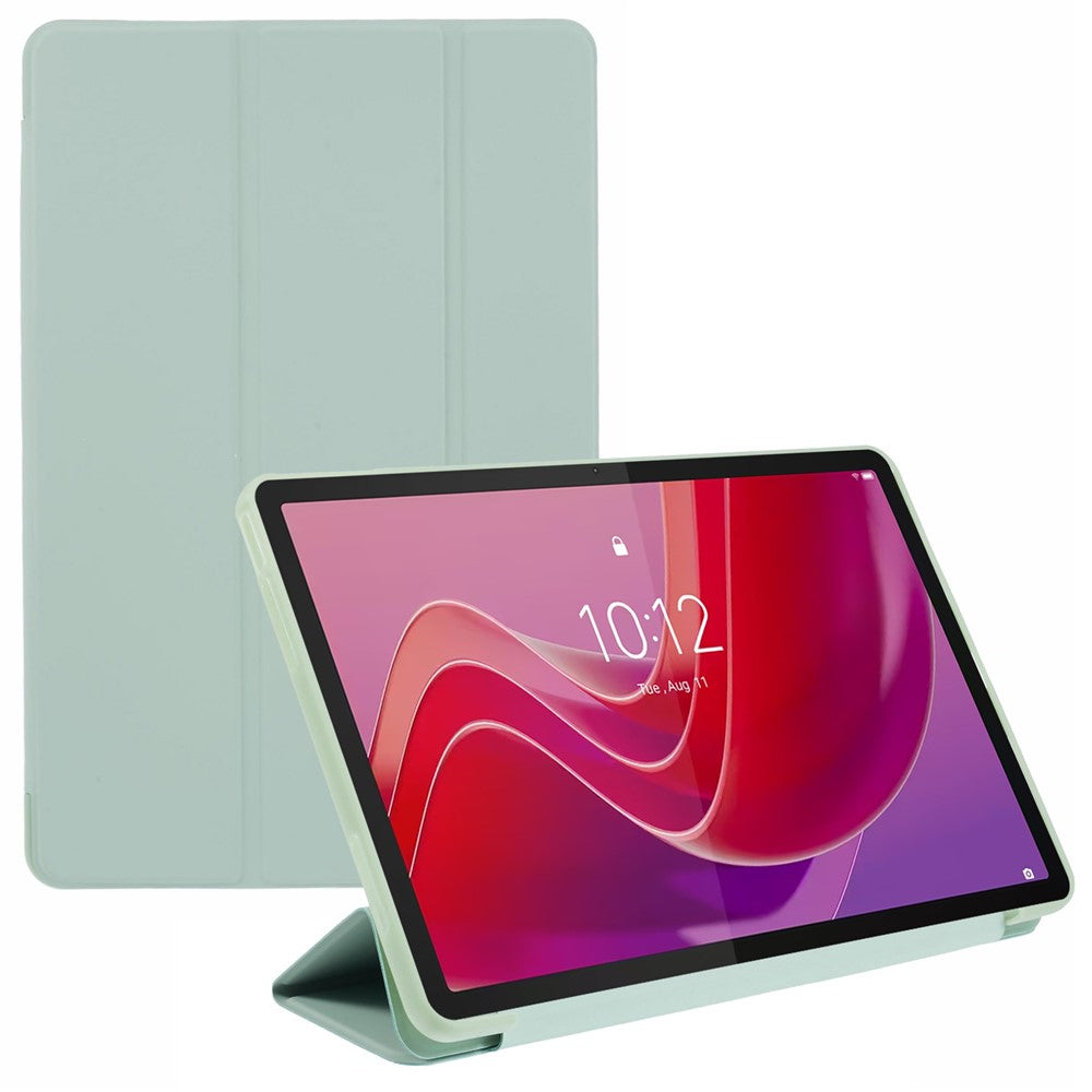 For Lenovo Tab M11 / Xiaoxin Pad 11 2024 Case Leather+Silicone Tri-fold Stand Shell Tablet Cover - Light Green