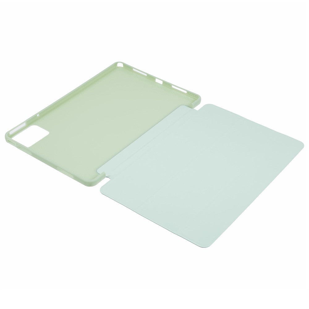 For Lenovo Tab M11 / Xiaoxin Pad 11 2024 Case Leather+Silicone Tri-fold Stand Shell Tablet Cover - Light Green