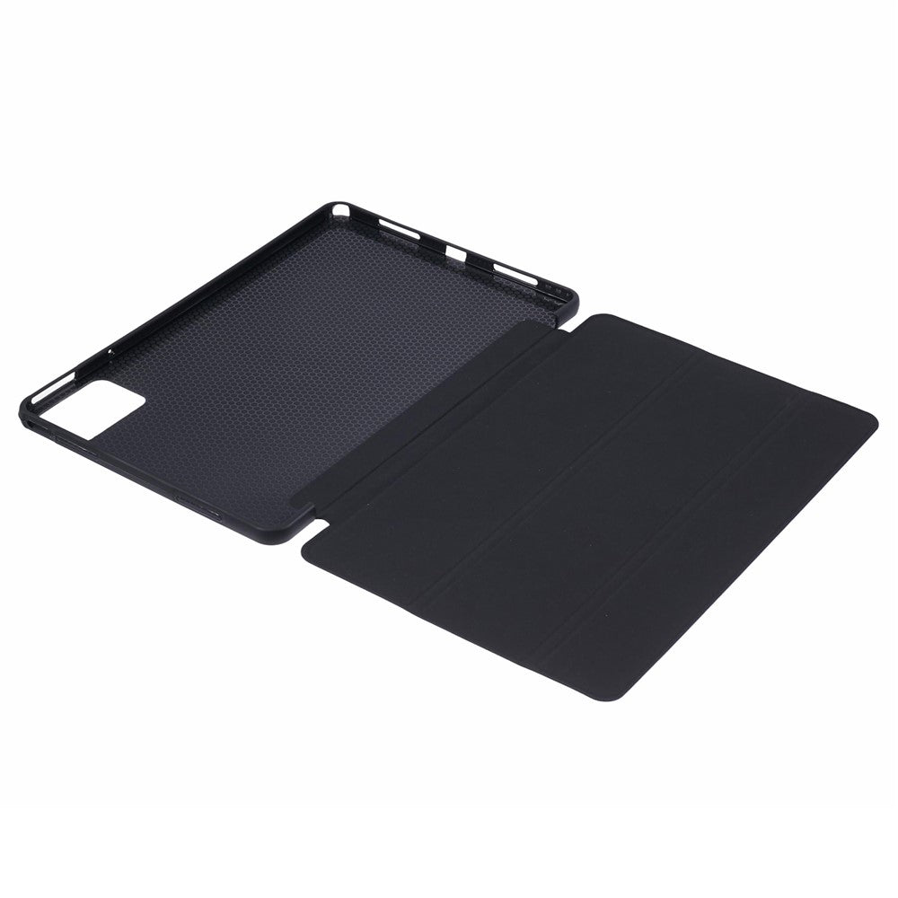 For Lenovo Tab M11 / Xiaoxin Pad 11 2024 Case Leather+Silicone Tri-fold Stand Shell Tablet Cover - Black