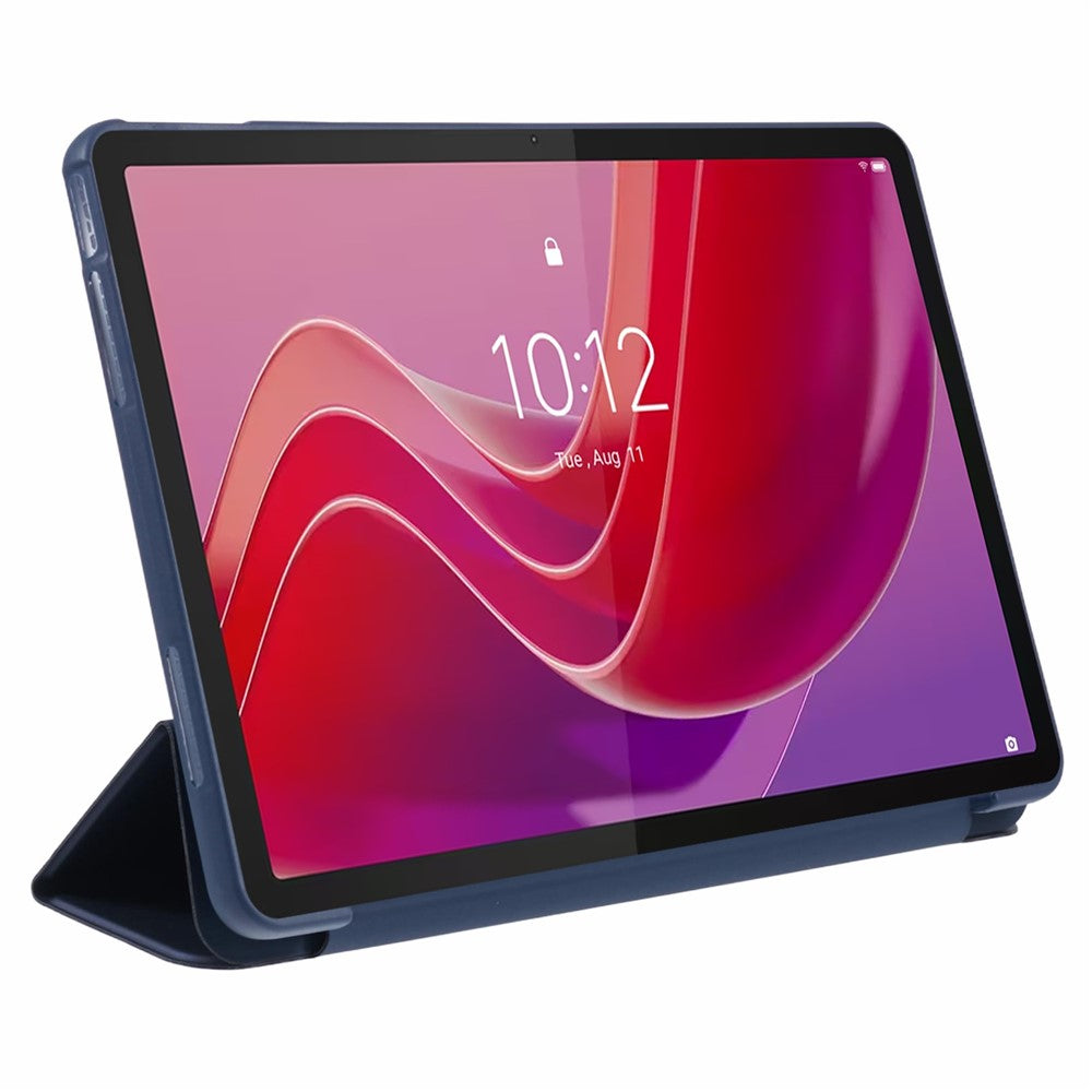 For Lenovo Tab M11 / Xiaoxin Pad 11 2024 Case Leather+Silicone Tri-fold Stand Shell Tablet Cover - Dark Blue
