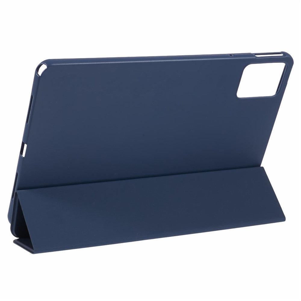 For Lenovo Tab M11 / Xiaoxin Pad 11 2024 Case Leather+Silicone Tri-fold Stand Shell Tablet Cover - Dark Blue