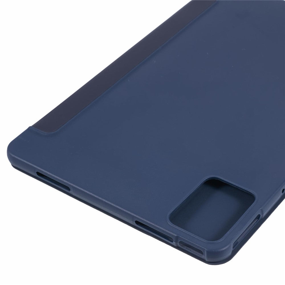 For Lenovo Tab M11 / Xiaoxin Pad 11 2024 Case Leather+Silicone Tri-fold Stand Shell Tablet Cover - Dark Blue