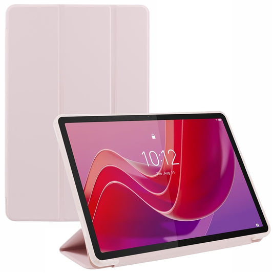For Lenovo Tab M11 / Xiaoxin Pad 11 2024 Case Leather+Silicone Tri-fold Stand Shell Tablet Cover - Pink