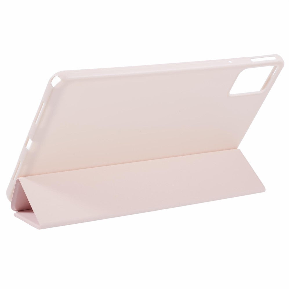 For Lenovo Tab M11 / Xiaoxin Pad 11 2024 Case Leather+Silicone Tri-fold Stand Shell Tablet Cover - Pink