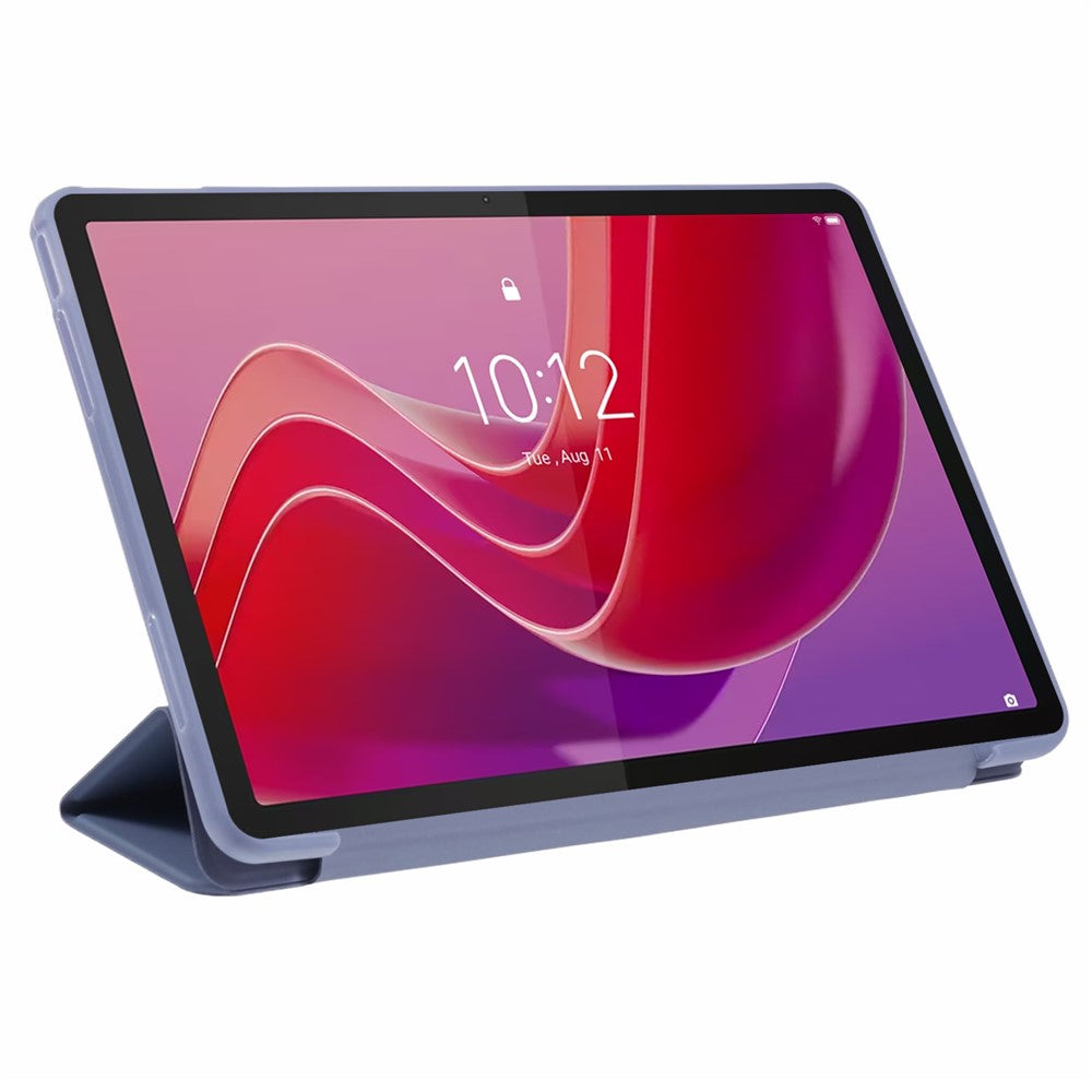 For Lenovo Tab M11 / Xiaoxin Pad 11 2024 Case Leather+Silicone Tri-fold Stand Shell Tablet Cover - Purple