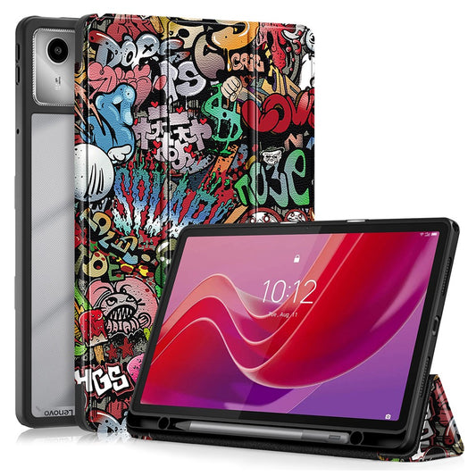 For Lenovo Tab M11 / Xiaoxin Pad 11 2024 330 Case Full-Body Tri-fold Stand Pattern Tablet Smart Cover - Graffiti