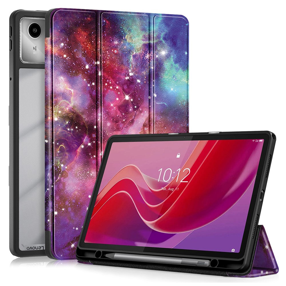 For Lenovo Tab M11 / Xiaoxin Pad 11 2024 330 Case Full-Body Tri-fold Stand Pattern Tablet Smart Cover - Galaxy