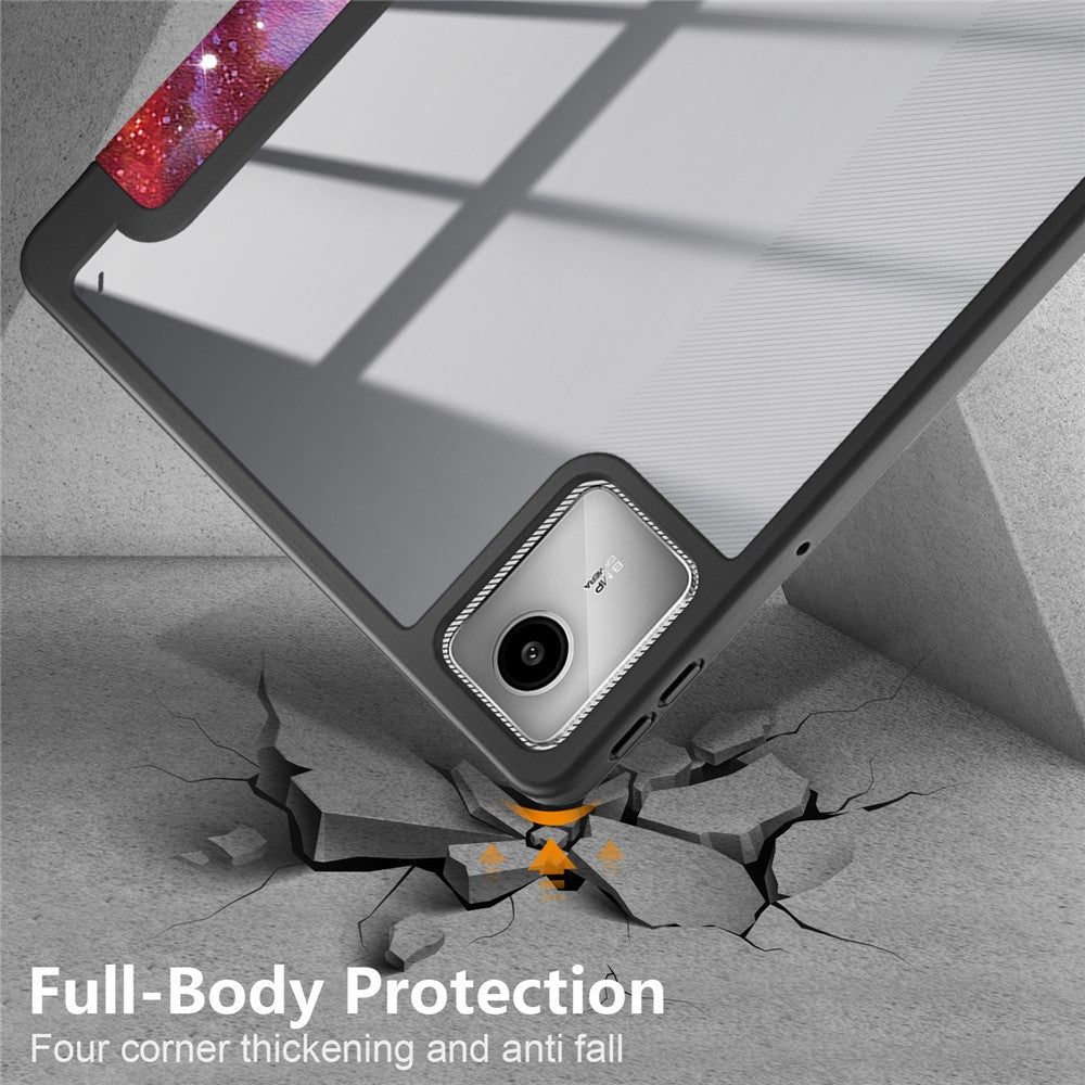 For Lenovo Tab M11 / Xiaoxin Pad 11 2024 330 Case Full-Body Tri-fold Stand Pattern Tablet Smart Cover - Galaxy