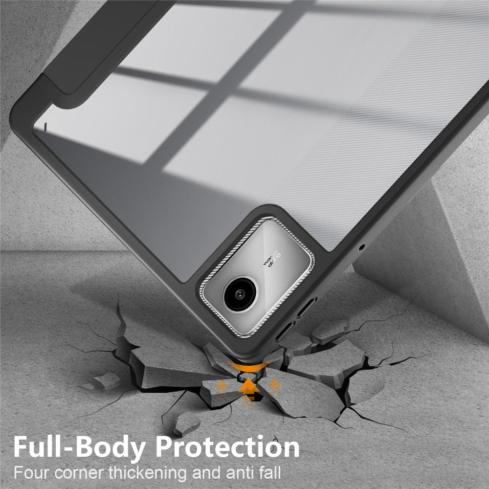 For Lenovo Tab M11 / Xiaoxin Pad 11 2024 330 Case Skin-Touch Tri-fold Stand Tablet Smart Cover - Black