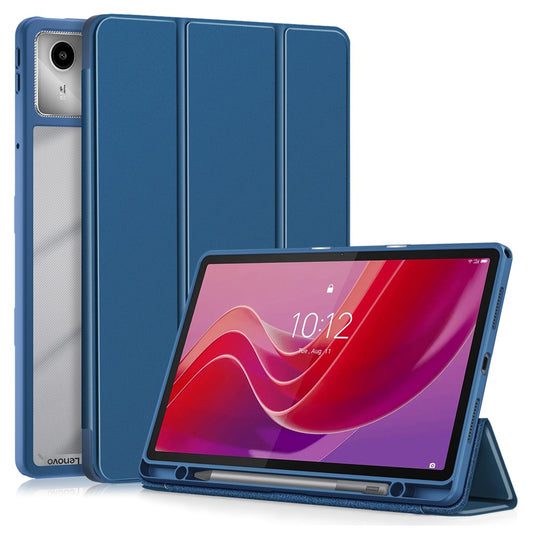 For Lenovo Tab M11 / Xiaoxin Pad 11 2024 330 Case Skin-Touch Tri-fold Stand Tablet Smart Cover - Dark Blue