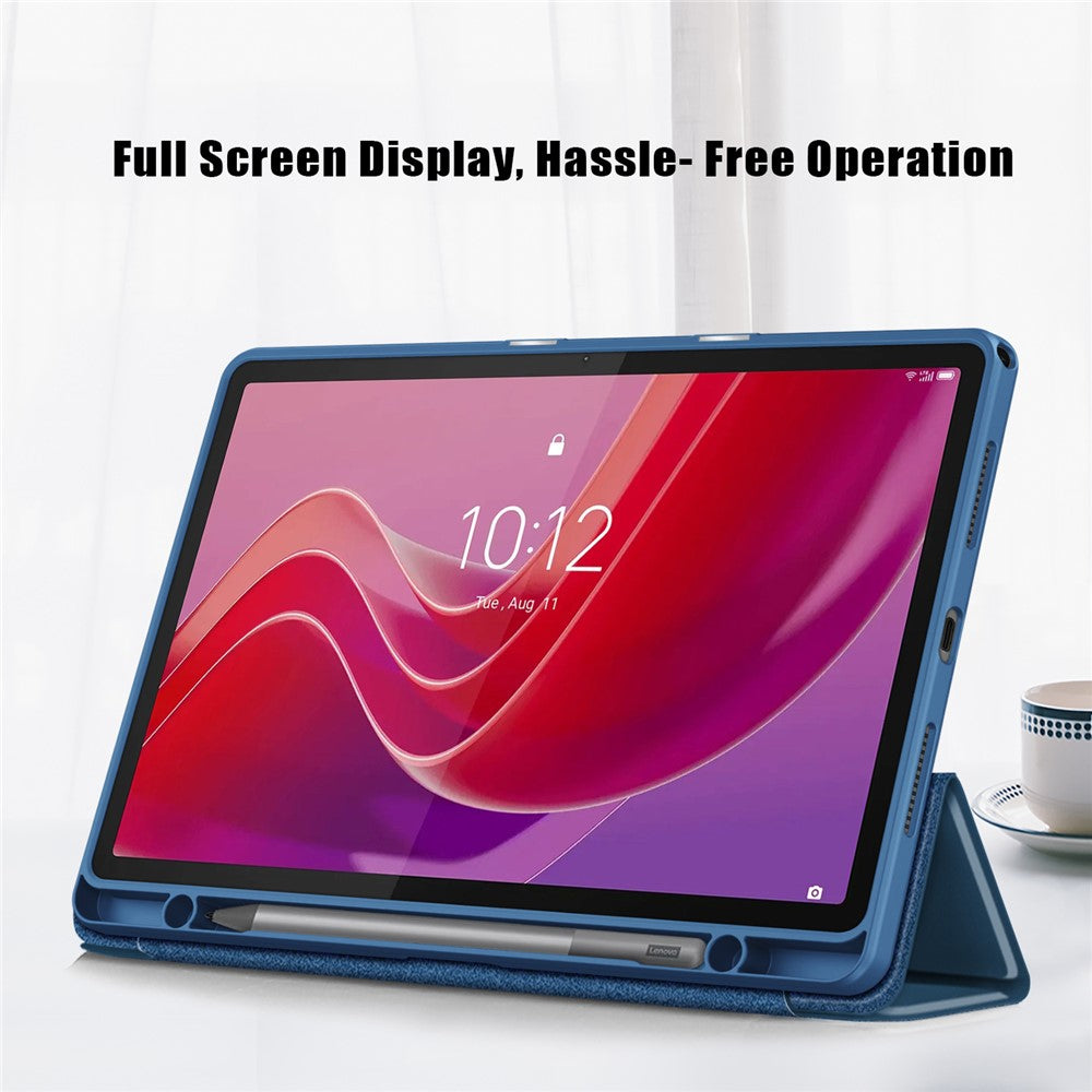 For Lenovo Tab M11 / Xiaoxin Pad 11 2024 330 Case Skin-Touch Tri-fold Stand Tablet Smart Cover - Dark Blue