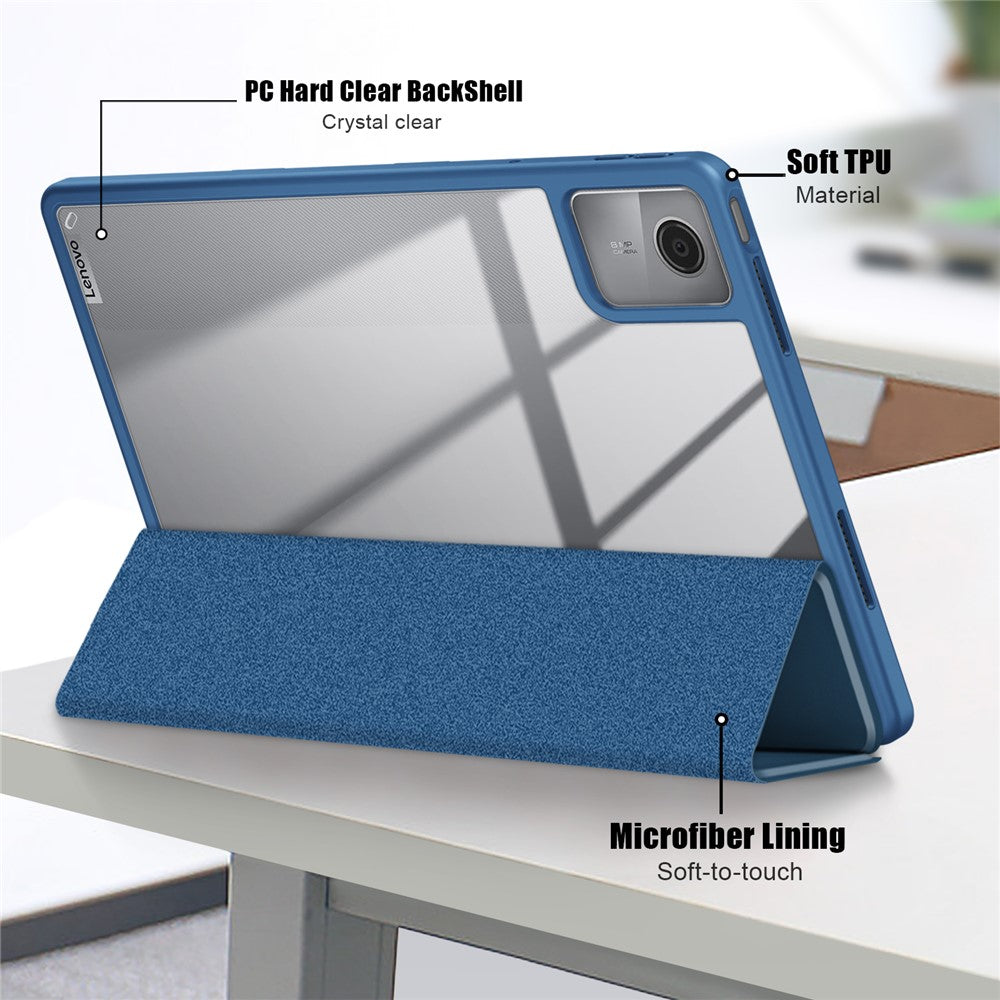 For Lenovo Tab M11 / Xiaoxin Pad 11 2024 330 Case Skin-Touch Tri-fold Stand Tablet Smart Cover - Dark Blue