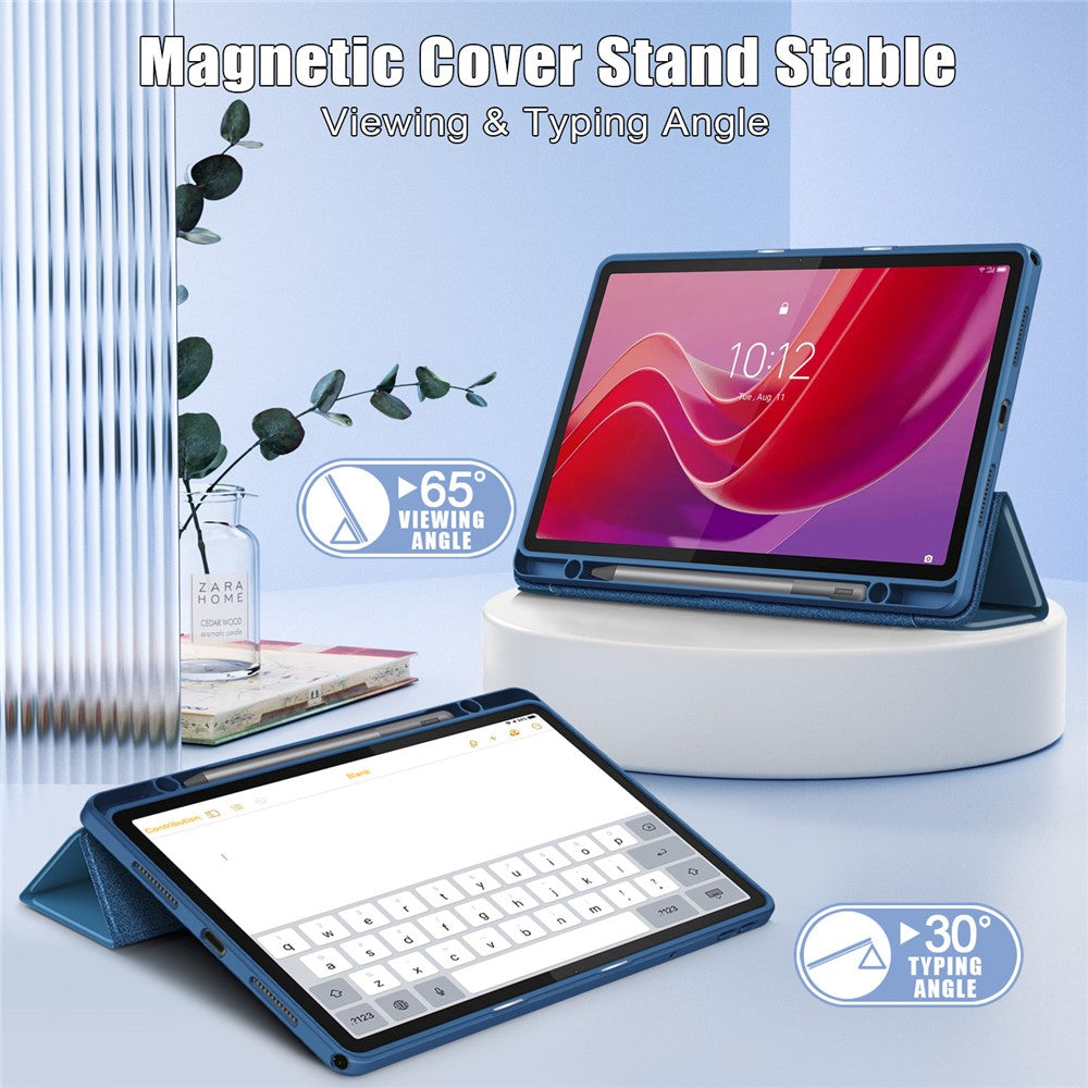 For Lenovo Tab M11 / Xiaoxin Pad 11 2024 330 Case Skin-Touch Tri-fold Stand Tablet Smart Cover - Dark Blue