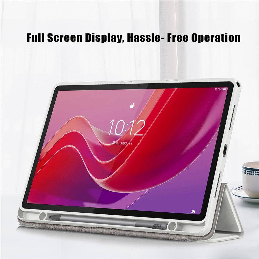 For Lenovo Tab M11 / Xiaoxin Pad 11 2024 330 Case Skin-Touch Tri-fold Stand Tablet Smart Cover - Grey
