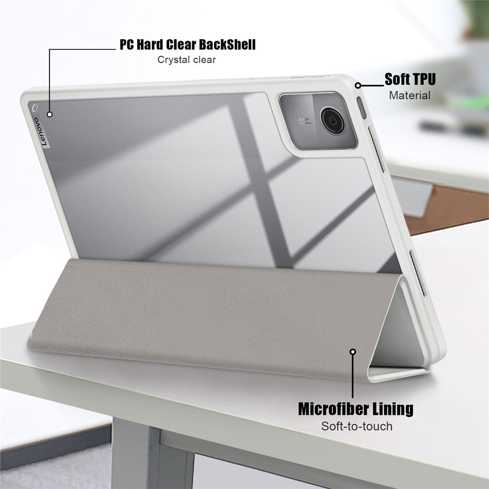 For Lenovo Tab M11 / Xiaoxin Pad 11 2024 330 Case Skin-Touch Tri-fold Stand Tablet Smart Cover - Grey
