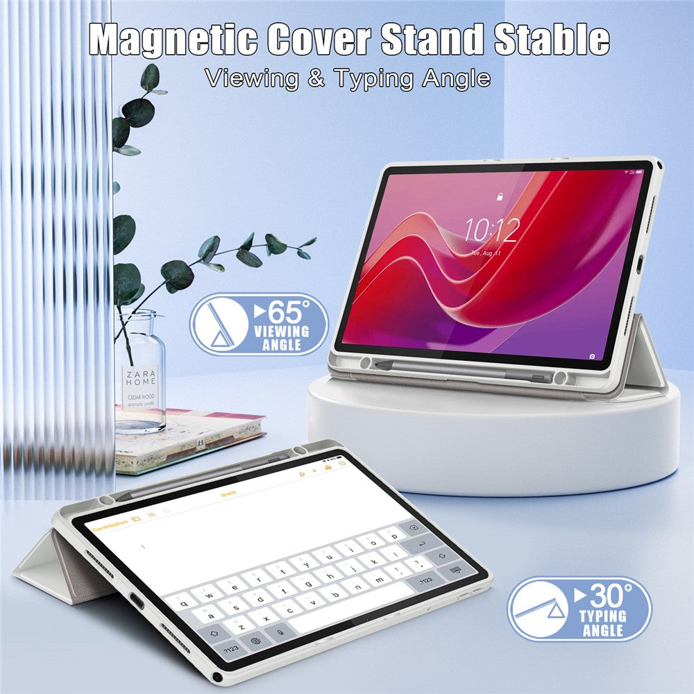 For Lenovo Tab M11 / Xiaoxin Pad 11 2024 330 Case Skin-Touch Tri-fold Stand Tablet Smart Cover - Grey