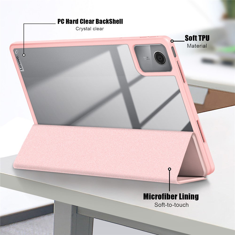 For Lenovo Tab M11 / Xiaoxin Pad 11 2024 330 Case Skin-Touch Tri-fold Stand Tablet Smart Cover - Pink