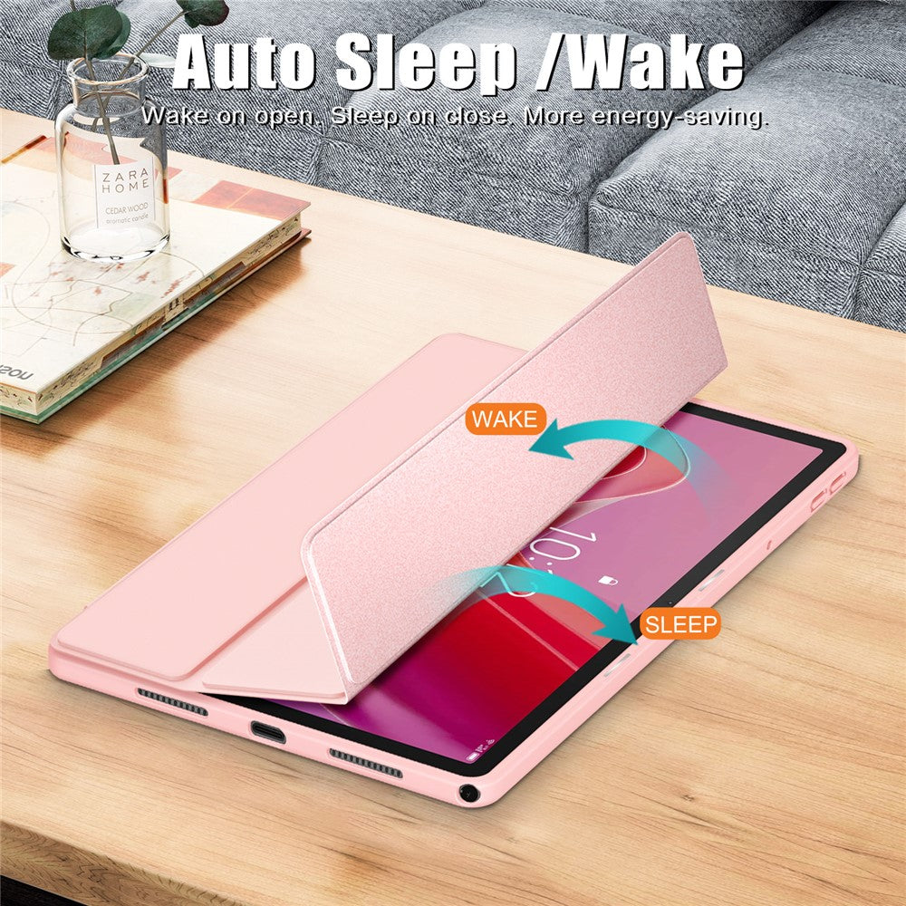 For Lenovo Tab M11 / Xiaoxin Pad 11 2024 330 Case Skin-Touch Tri-fold Stand Tablet Smart Cover - Pink