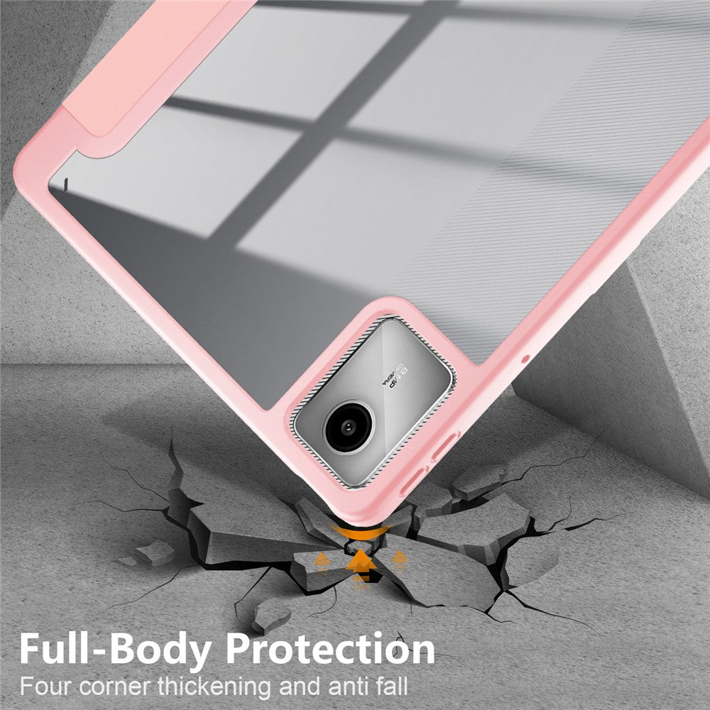 For Lenovo Tab M11 / Xiaoxin Pad 11 2024 330 Case Skin-Touch Tri-fold Stand Tablet Smart Cover - Pink