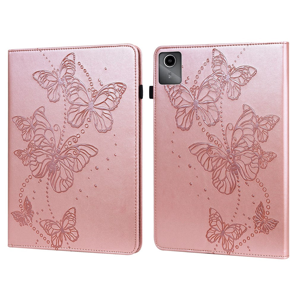 For Lenovo Tab M11 / Xiaoxin Pad 11 2024 Case Card Slots Butterfly Leather Tablet Cover - Rose Gold