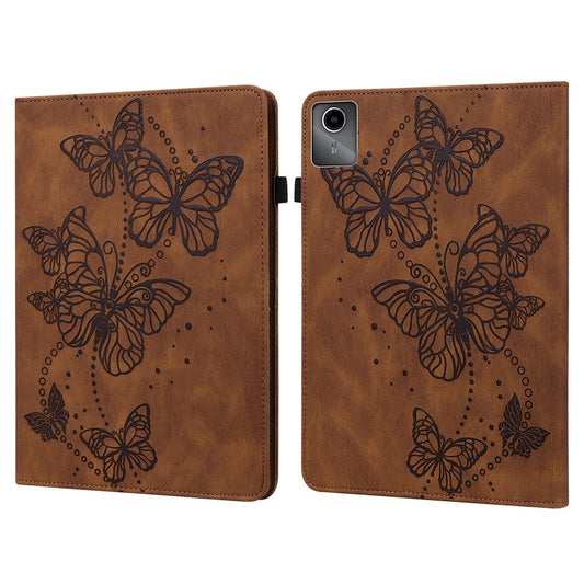 For Lenovo Tab M11 / Xiaoxin Pad 11 2024 Case Card Slots Butterfly Leather Tablet Cover - Brown