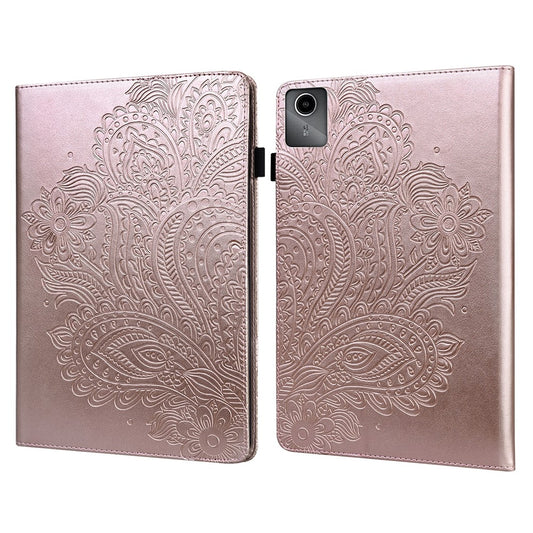 For Lenovo Tab M11 / Xiaoxin Pad 11 2024 Case Flower Pattern PU Leather Stand Tablet Cover - Rose Gold