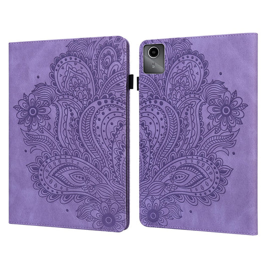 For Lenovo Tab M11 / Xiaoxin Pad 11 2024 Case Flower Pattern PU Leather Stand Tablet Cover - Purple