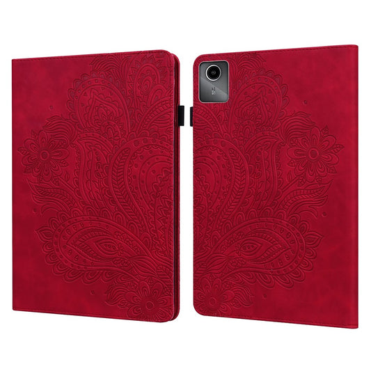 For Lenovo Tab M11 / Xiaoxin Pad 11 2024 Case Flower Pattern PU Leather Stand Tablet Cover - Red