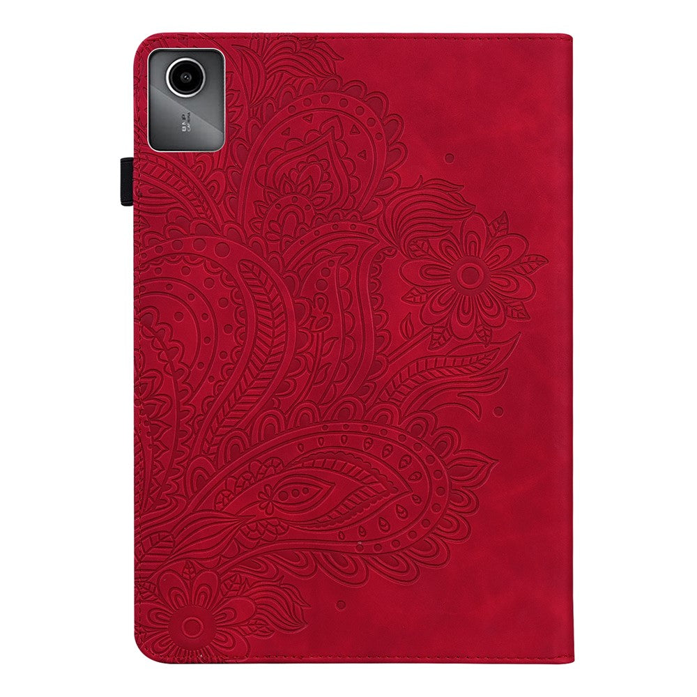 For Lenovo Tab M11 / Xiaoxin Pad 11 2024 Case Flower Pattern PU Leather Stand Tablet Cover - Red