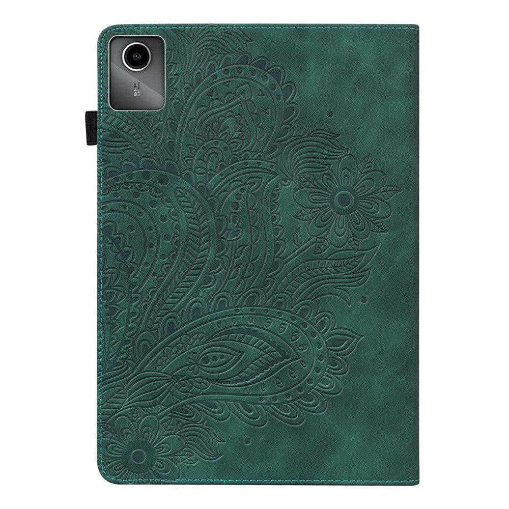 For Lenovo Tab M11 / Xiaoxin Pad 11 2024 Case Flower Pattern PU Leather Stand Tablet Cover - Green